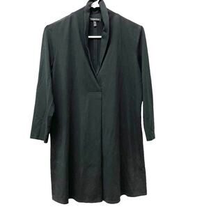 Eileen Fisher Shirt Womens Small Tunic Black Longline Lapel V-Neck Lagenlook